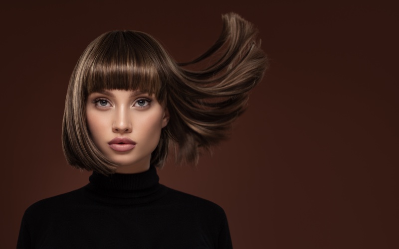 Brunette Bob Wig Turtleneck Hairstyle